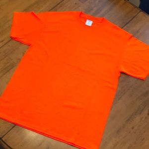 (4) Port and Company safety Orange short sleeve shirt 50/50 medium new with tags